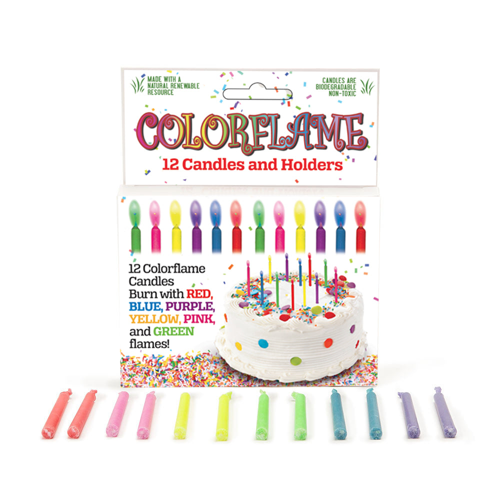 Colorflame Birthday Candles and Holders - Pack of 12
