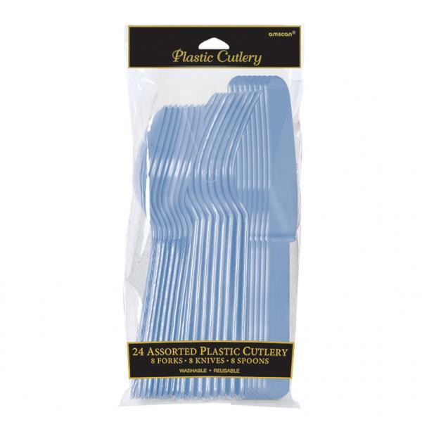 Assorted Plastic Cutlery Set - Pastel Blue - Pack of 24