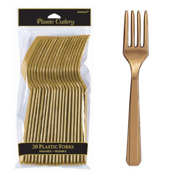 Plastic Cutlery Forks - Gold - Pack of 20