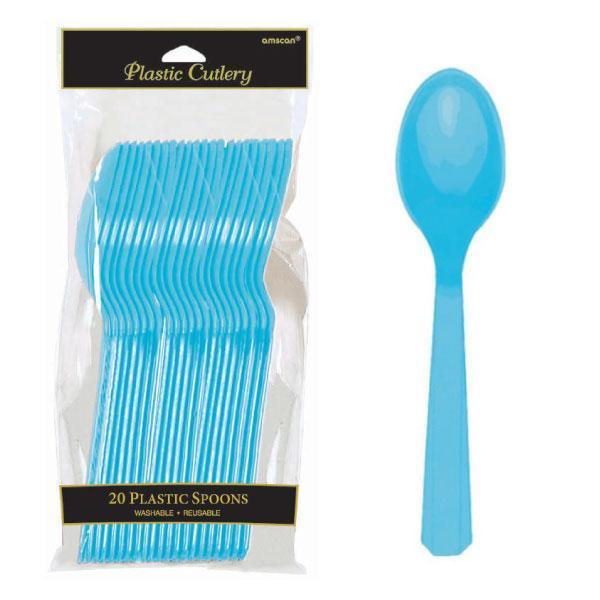 Plastic Cutlery Spoons - Caribbean Blue - Pack of 20