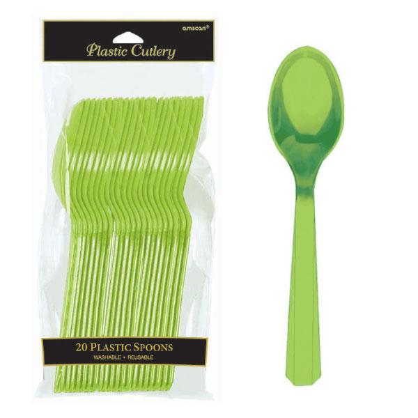 Plastic Cutlery Spoons - Kiwi - Pack of 20