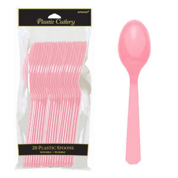 Plastic Cutlery Spoons - New Pink - Pack of 20