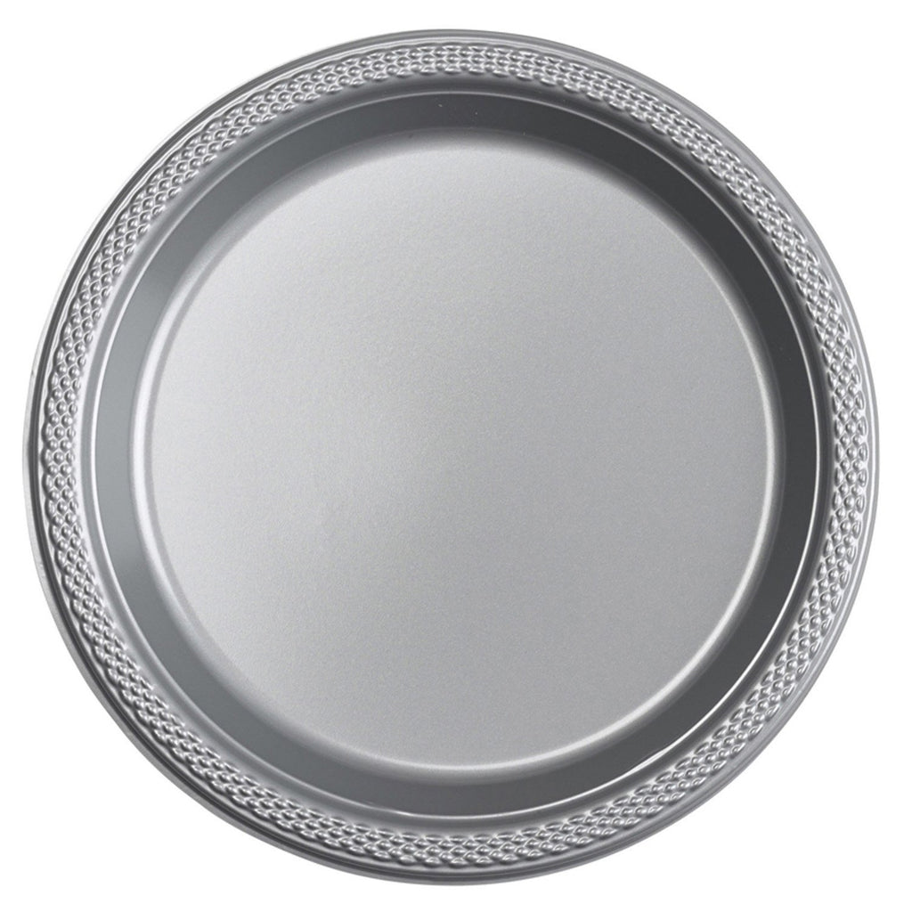 Round Plastic Plates 7in - Silver - Pack of 20