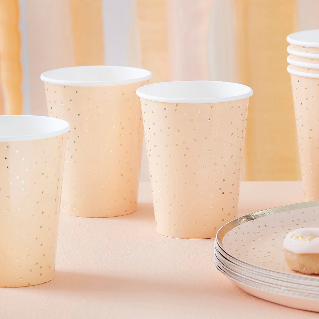 ginger-ray-peach-and-gold-polka-dot-paper-cups-pack-of-8-ginr-mix-462