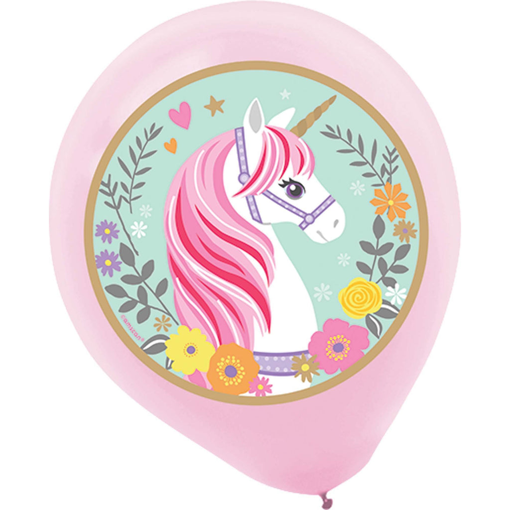 Magical Unicorn Round Printed Latex Balloon - Pack of 5 - 12in / 31cm