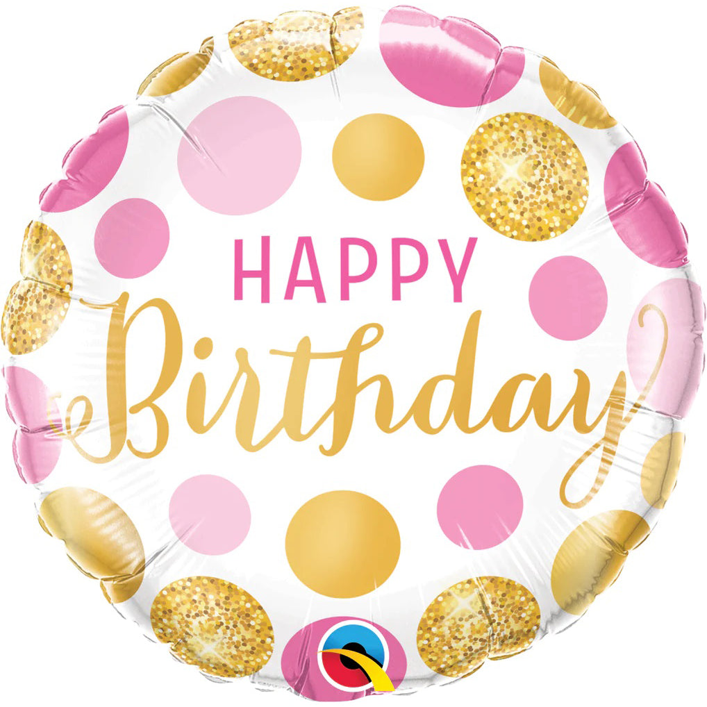 qualatex-birthday-pink-_-gold-dots-foil-balloon-18in-qual-49164