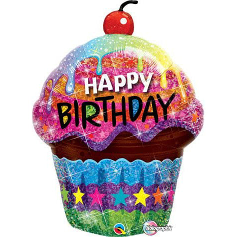 Qualatex Dazzling Cupcake Birthday Foil Balloon 35in